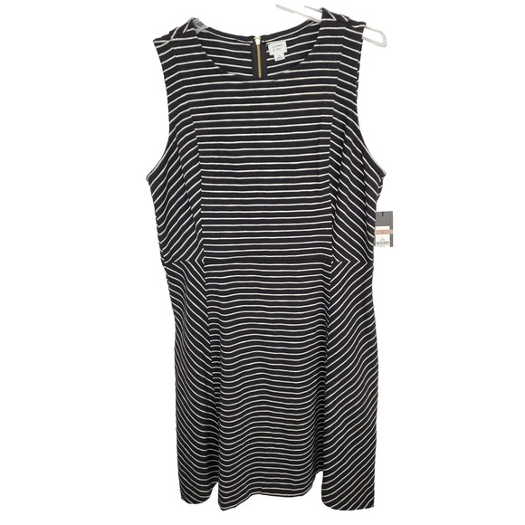 Crown & Ivy NEW Striped Fit Flare Dress Womens Sz 12 Career Church - Picture 1 of 8